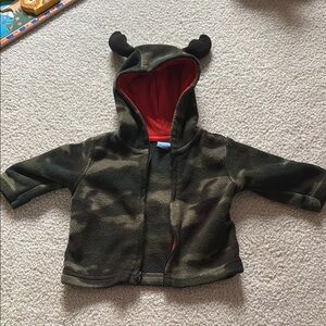 Camouflage fleece Baby Hoodie with antlers 3-6 month